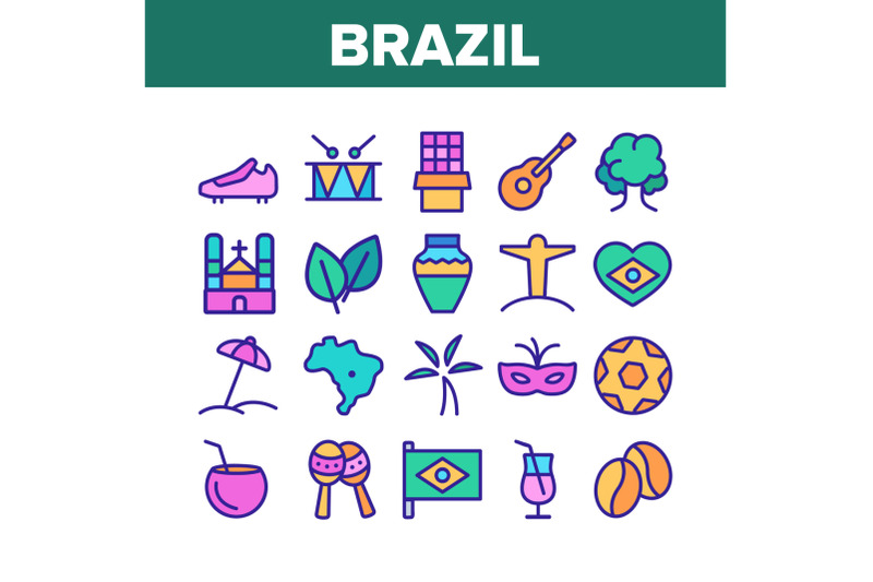 brazil-national-country-elements-icons-set-vector