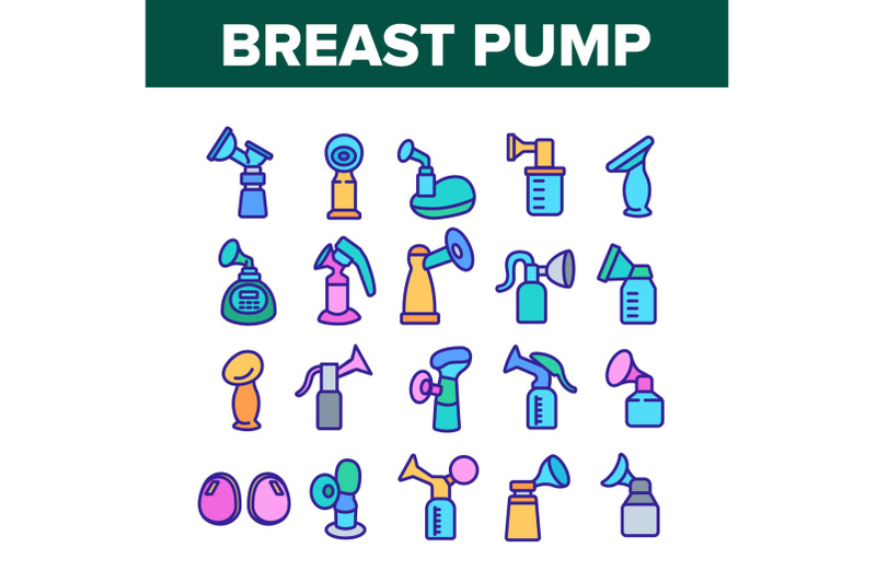 breast-pump-device-collection-icons-set-vector