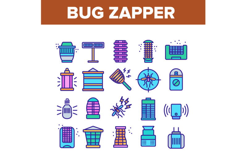 bug-zapper-equipment-collection-icons-set-vector