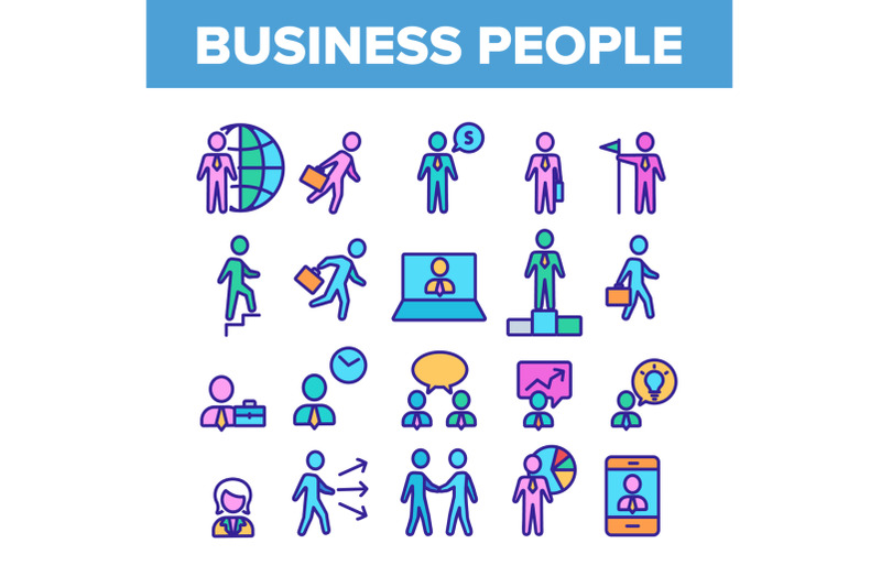 business-people-leader-collection-icons-color-set-vector