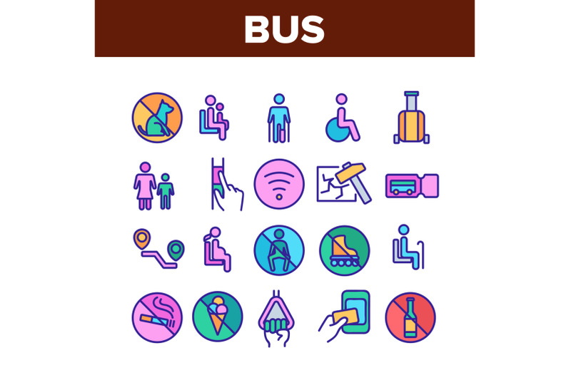 bus-travel-prevent-collection-icons-set-vector