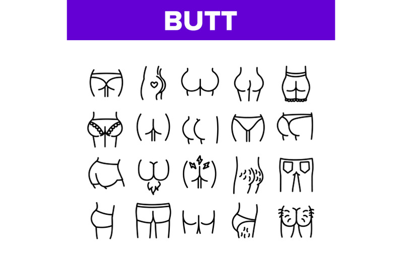 butt-human-body-part-collection-icons-set-vector