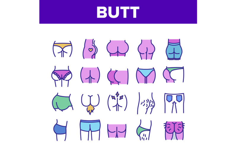 butt-human-body-part-collection-icons-set-vector