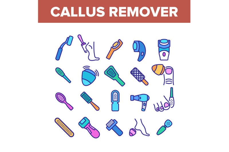 callus-remover-tool-collection-icons-set-vector