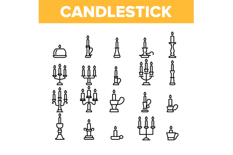 candlestick-old-and-vintage-decor-vector-linear-icons-set