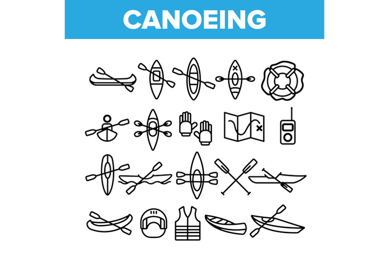 canoeing-active-rest-vector-thin-line-icons-set