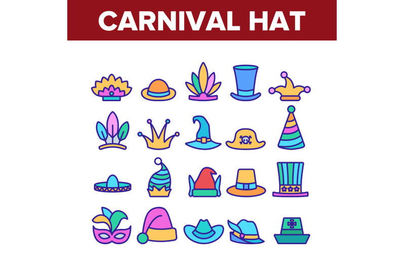 carnival-hat-festival-collection-icons-set-vector