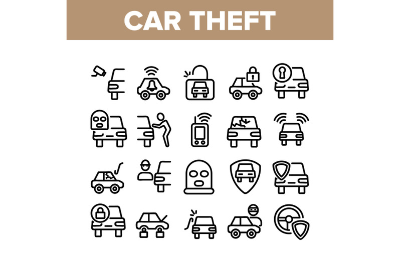 car-theft-collection-elements-icons-set-vector