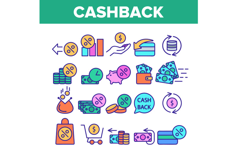 color-cashback-service-sign-icons-set-vector