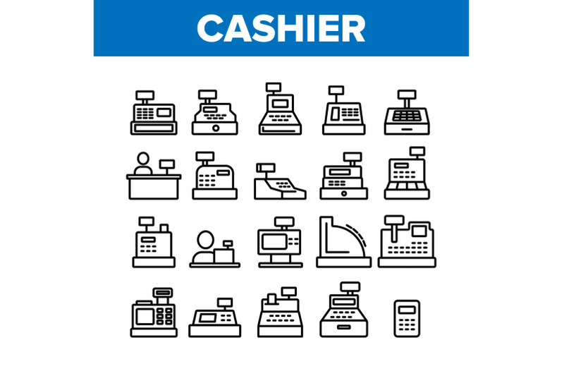 cashier-equipment-collection-icons-set-vector