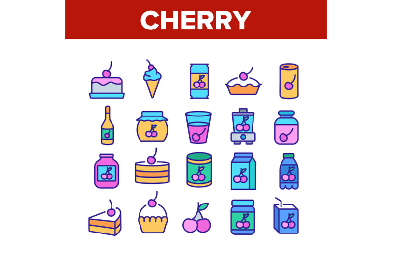 cherry-vitamin-berry-collection-icons-set-vector