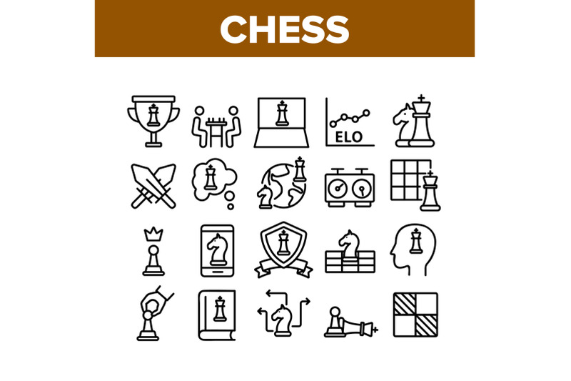 chess-strategy-game-collection-icons-set-vector