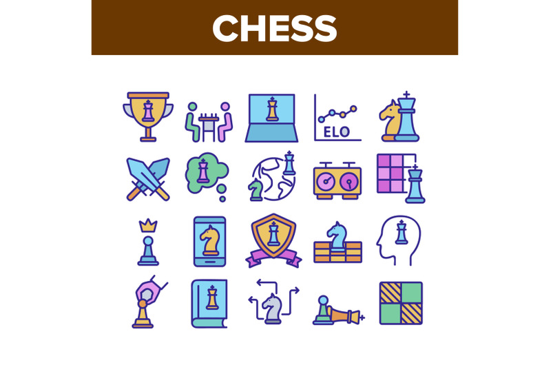 chess-strategy-game-collection-icons-set-vector