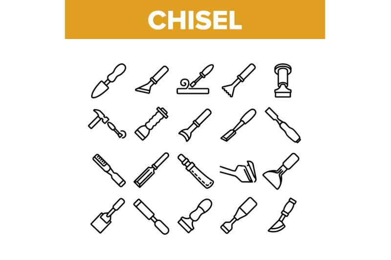 chisel-carpentry-tool-collection-icons-set-vector