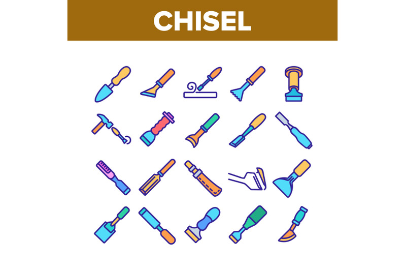 chisel-carpentry-tool-collection-icons-set-vector