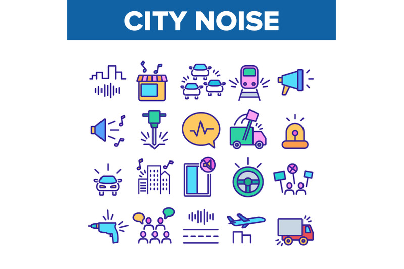 city-noise-and-sounds-collection-icons-set-vector