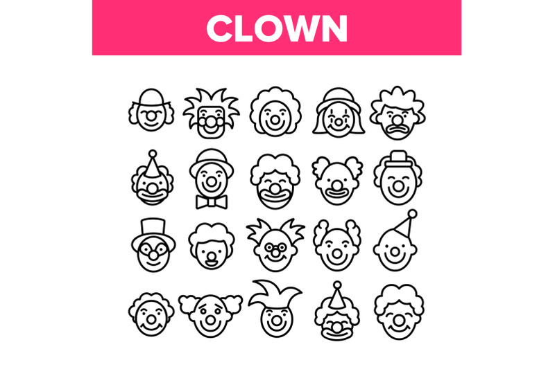 clown-circus-character-collection-icons-set-vector