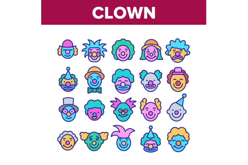 clown-circus-character-collection-icons-set-vector