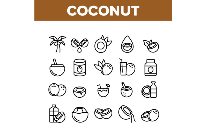 coconut-food-collection-elements-icons-set-vector