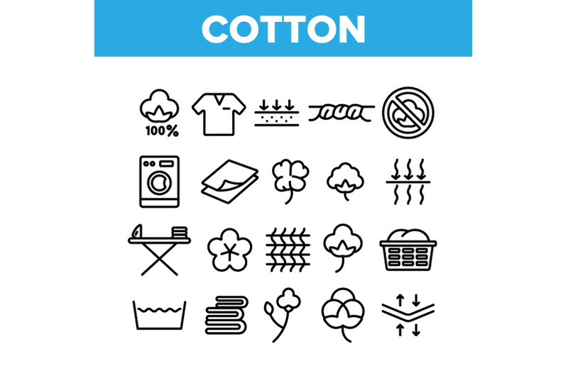 cotton-fabric-collection-elements-icons-set-vector