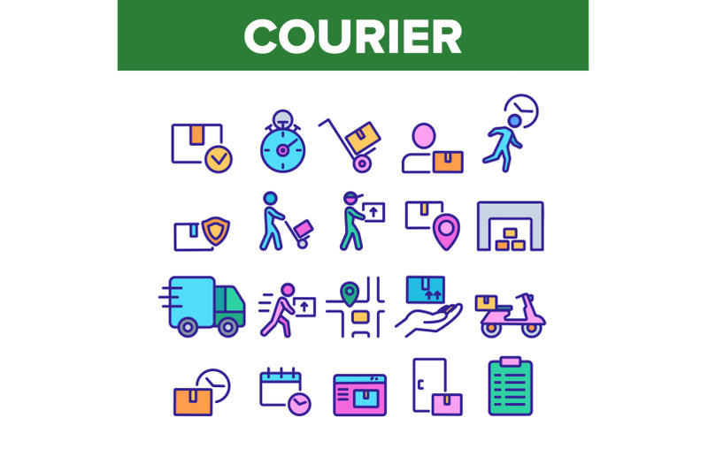 courier-post-collection-elements-icons-set-vector