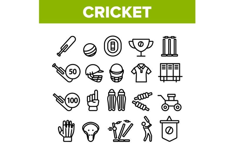 cricket-collection-game-elements-icons-set-vector