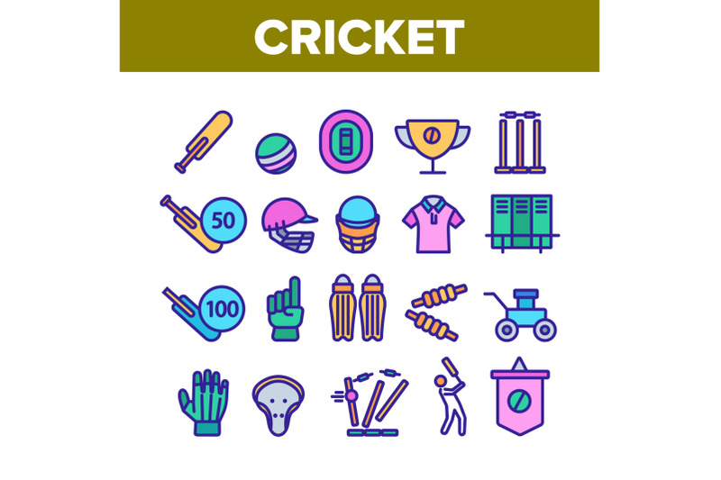 cricket-collection-game-elements-icons-set-vector