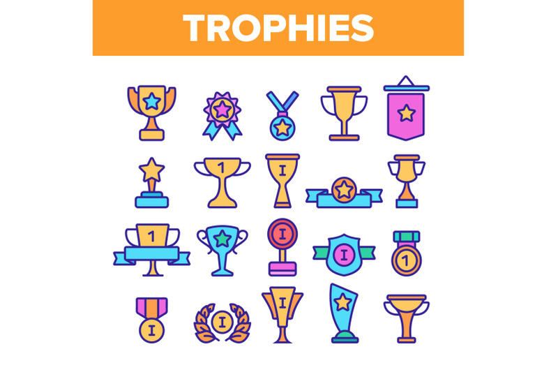 trophies-and-medals-for-first-place-vector-linear-icons-set