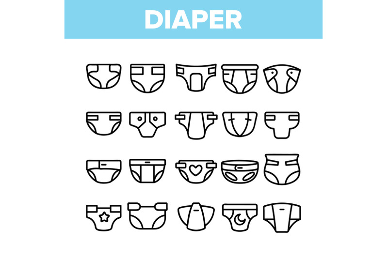 baby-absorbent-diapers-vector-linear-icons-set