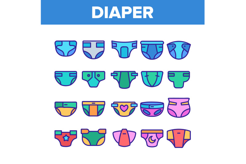 color-baby-absorbent-diapers-vector-linear-icons-set