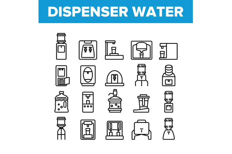 dispenser-water-tool-collection-icons-set-vector