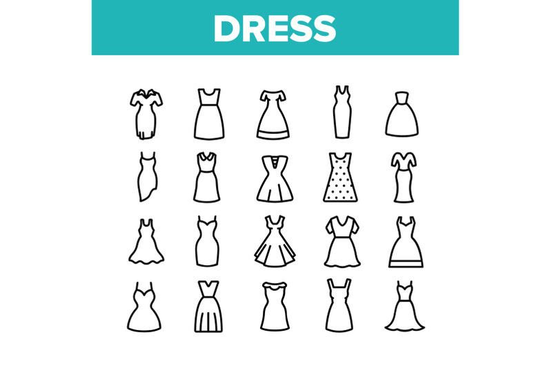 dress-fashion-female-collection-icons-set-vector
