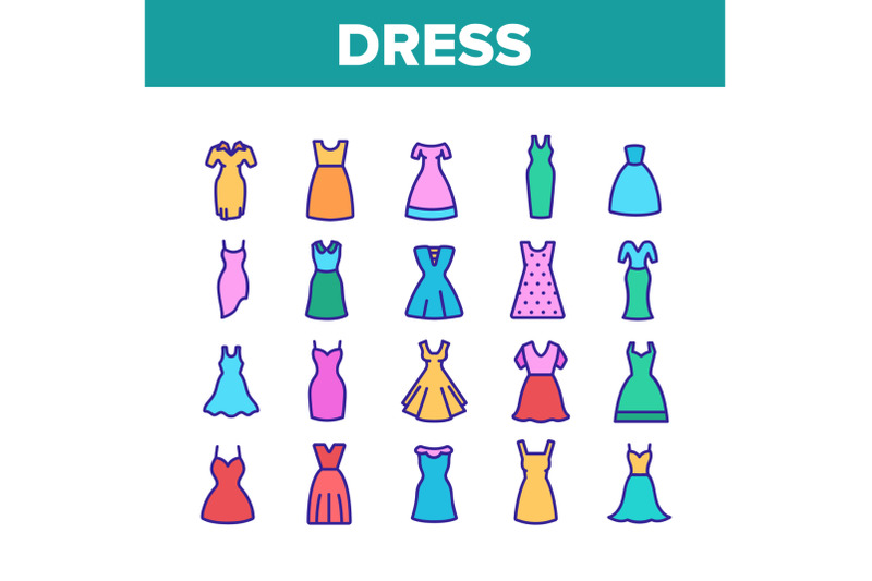 dress-fashion-female-collection-icons-set-vector