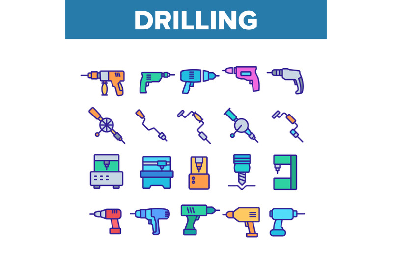 drilling-equipment-collection-icons-set-vector