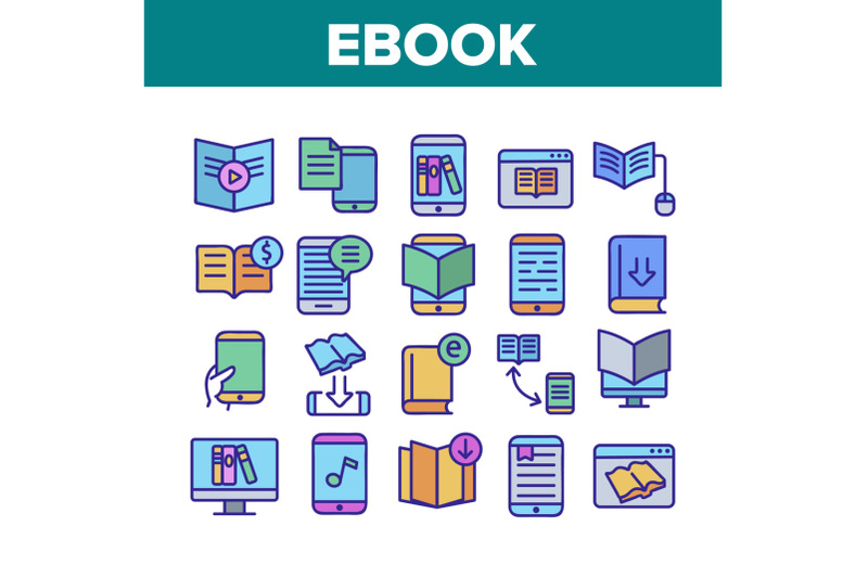 ebook-electronic-tool-collection-icons-set-vector