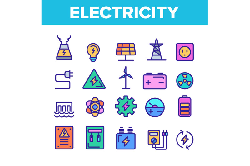 color-electricity-industry-icons-set-vector