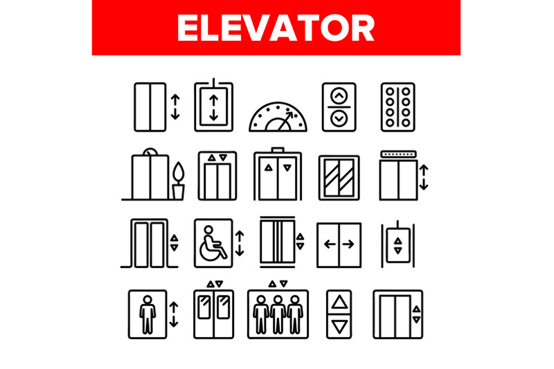 passenger-elevator-lift-vector-linear-icons-set
