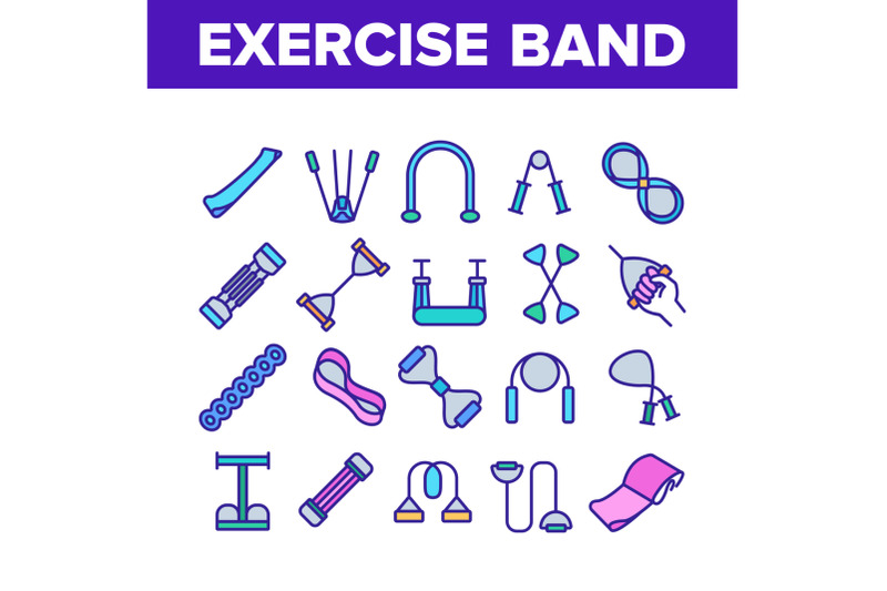 exercise-band-tools-collection-icons-set-vector