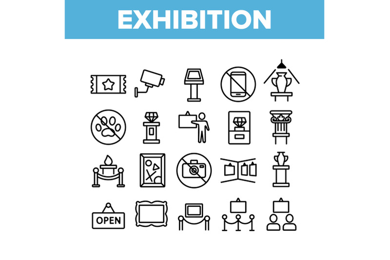 exhibition-and-museum-collection-icons-set-vector