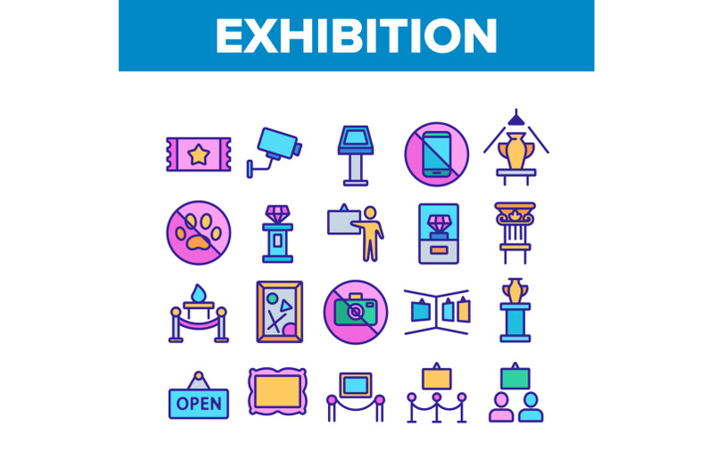 exhibition-and-museum-collection-icons-set-vector