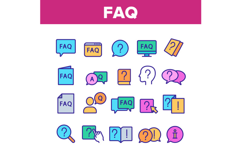 faq-frequently-asked-questions-color-set-vector