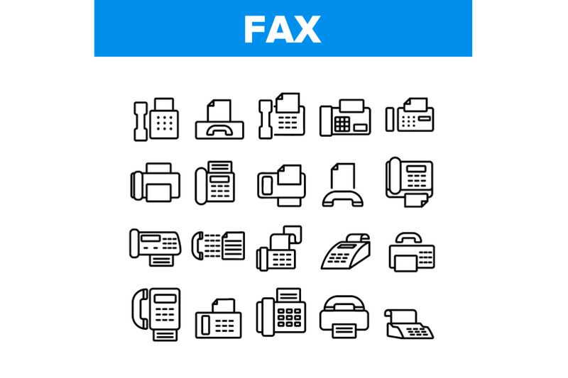 fax-printer-collection-elements-icons-set-vector