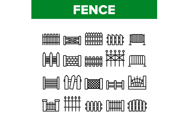 fence-construction-collection-icons-set-vector