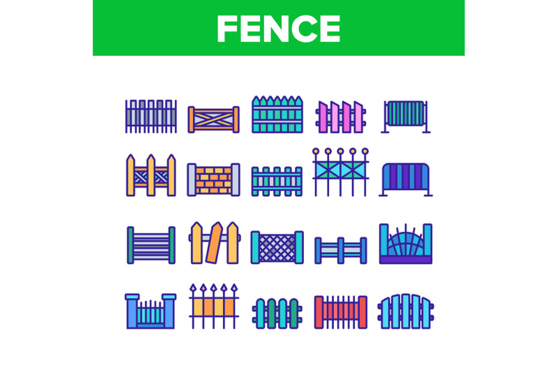 fence-construction-collection-icons-set-vector
