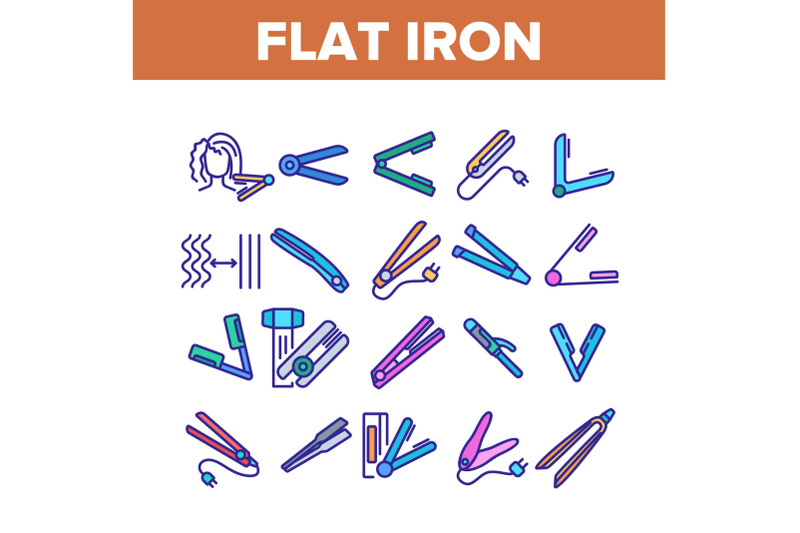 flat-iron-equipment-collection-icons-set-vector