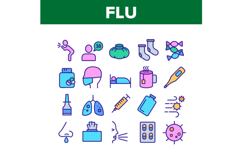 flu-symptoms-and-cure-collection-icons-set-vector