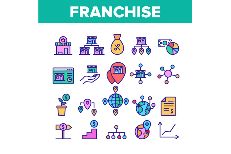 franchise-collection-elements-icons-set-vector