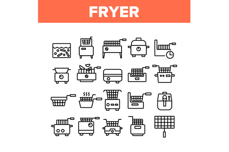 fryer-electronic-tool-collection-icons-set-vector