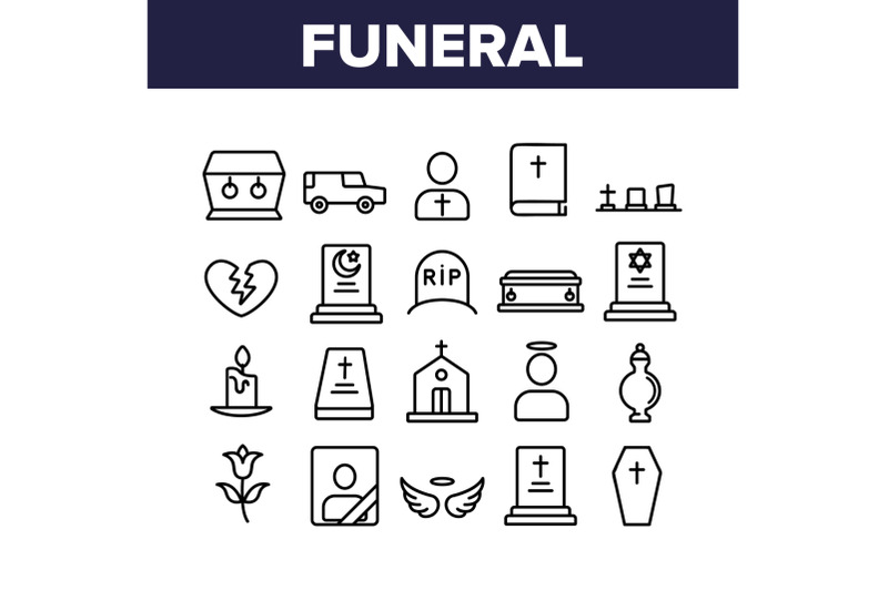 funeral-burial-ritual-collection-icons-set-vector