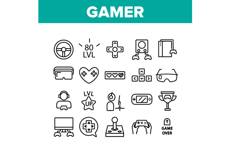 gamer-device-collection-elements-icons-set-vector